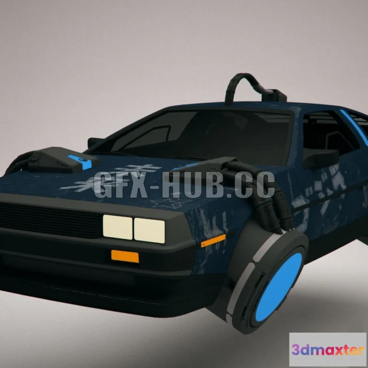 1183858 - PBR Game 3D Model - Cyberpunk Flying Car DeLorean