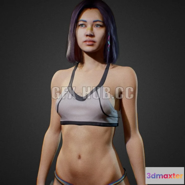 1183882 - PBR Game 3D Model - Cyberpunk Replicant Girl