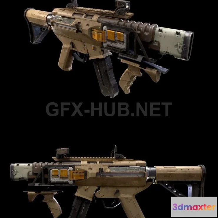 1183886 - PBR Game 3D Model - Cyberpunk SMG