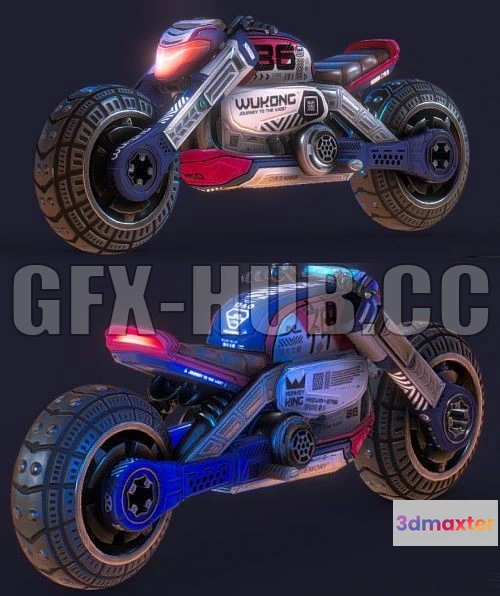 1183892 - PBR Game 3D Model - Cyberpunk style Motorcycle