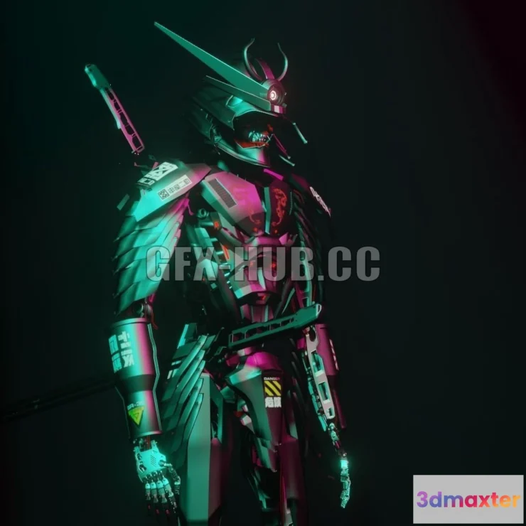 1183900 - PBR Game 3D Model - Cyborg Samurai