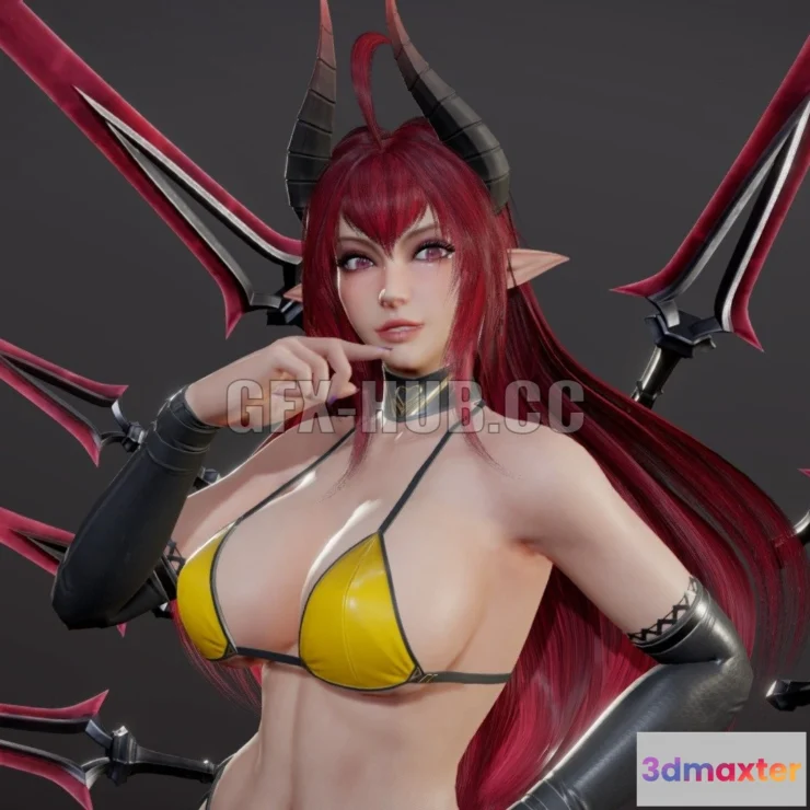 1183934 - PBR Game 3D Model - Daemon Girl