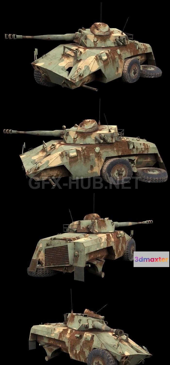 1183940 - PBR Game 3D Model - Damaged EE-9 Cascavel tank