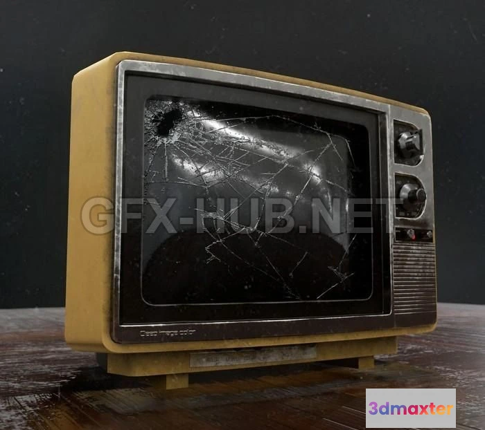 1183942 - PBR Game 3D Model - Damaged Retro-TV PBR