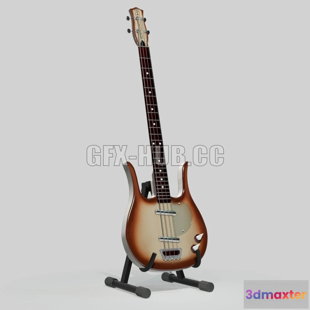 1183946 - PBR Game 3D Model - Danelectro Longhorn Bass guitar