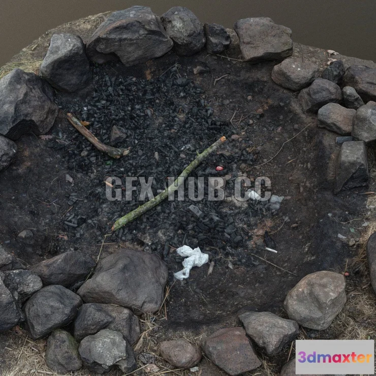 1183954 - PBR Game 3D Model - Dark campfire