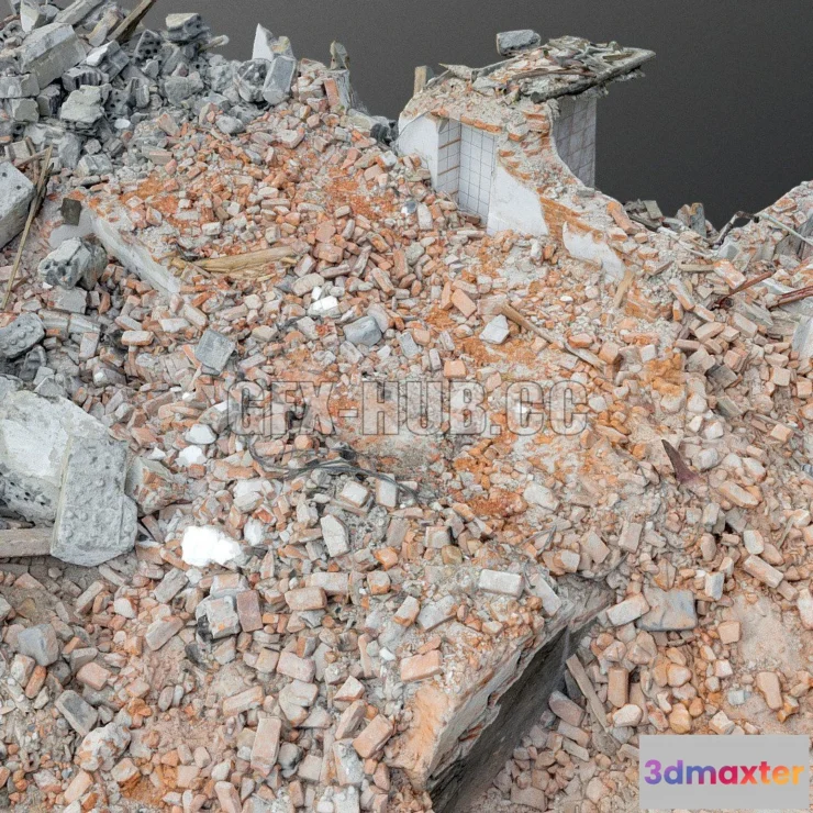 1184010 - PBR Game 3D Model - Demolished house ruin