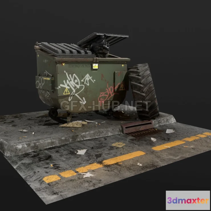 1184022 - PBR Game 3D Model - Derelict Dumpster