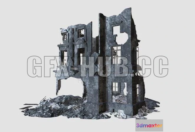 1184046 - PBR Game 3D Model - Destroyed building
