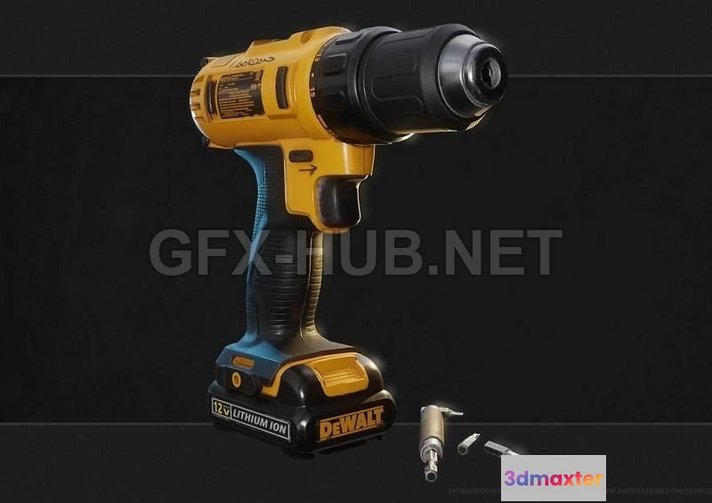1184058 - PBR Game 3D Model - DeWalt Drill