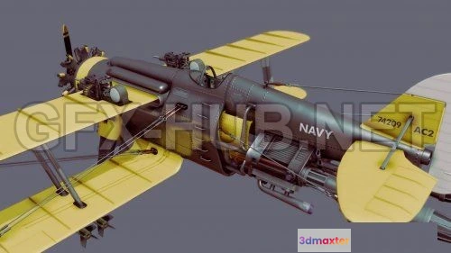 1184072 - PBR Game 3D Model - Dieselpunk Bi Plane
