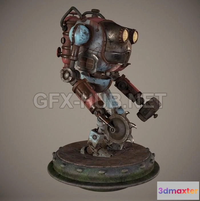 1184074 - PBR Game 3D Model - Dieselpunk robot character