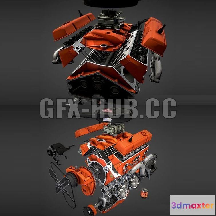 1184090 - PBR Game 3D Model - Disassembled V8 Small Block engine PBR
