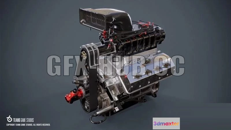 1184144 - PBR Game 3D Model - Drag Racing ProMod Engine Topfuel