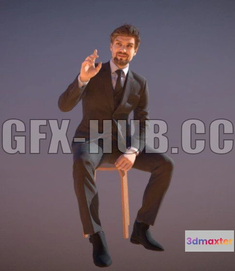 1184304 - PBR Game 3D Model - Elegant Business Man Sitting Ingrain Gets Waiter