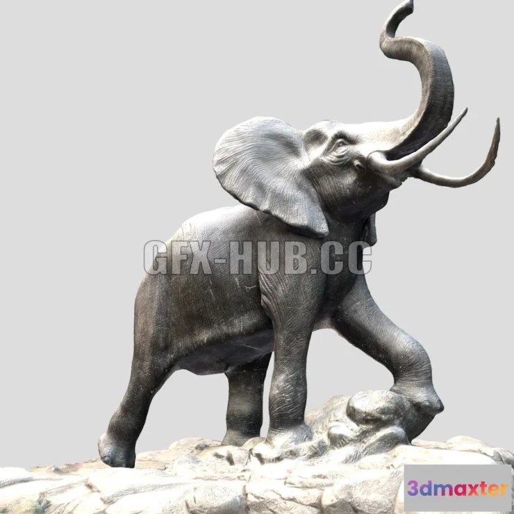 1184336 - PBR Game 3D Model - Elephant Bronze Sculpture
