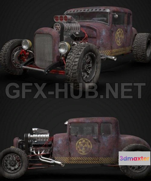 1184490 - PBR Game 3D Model - Fallout Style Hot Rod PBR