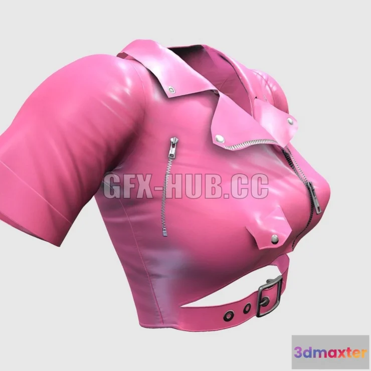 1184548 - PBR Game 3D Model - Female Pink Leather Crop Jacket
