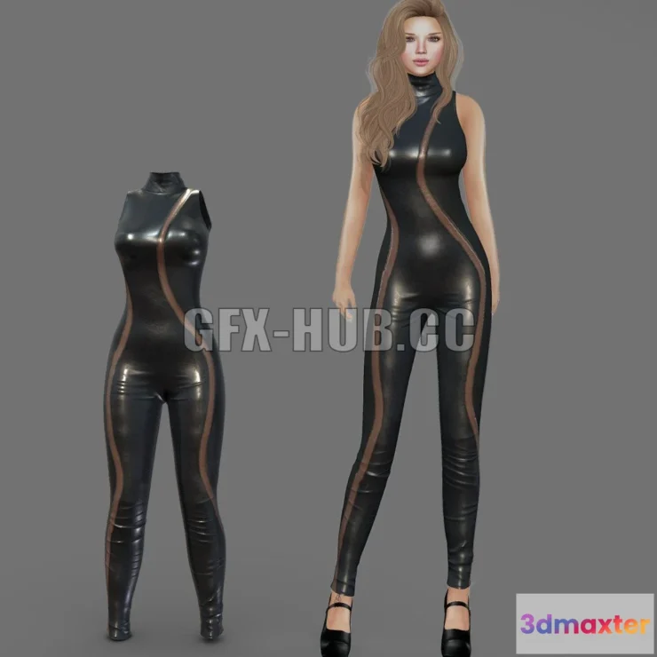 1184584 - PBR Game 3D Model - Female sleeveless leather bodysuit