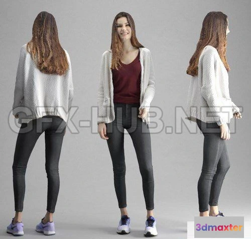 1184588 - PBR Game 3D Model - Female Standing Wear Casual Cloth - Scanned