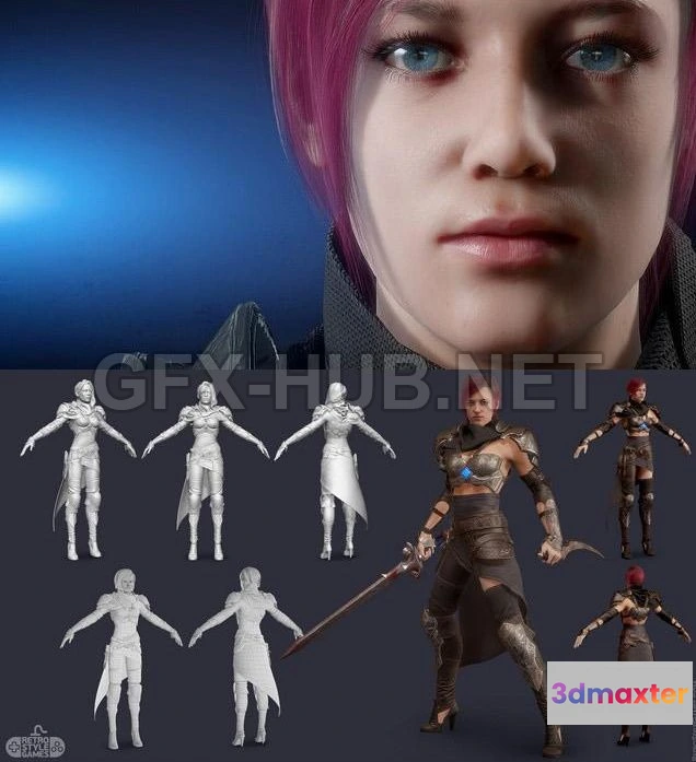 1184590 - PBR Game 3D Model - Female Warrior Assassin