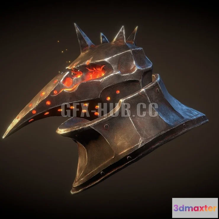 1184624 - PBR Game 3D Model - Fire deamon helmet