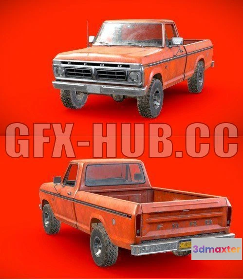 1184740 - PBR Game 3D Model - Ford F100 1976 Old Orange