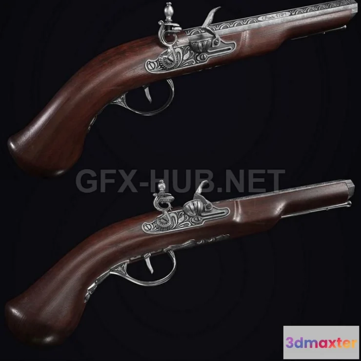 1184790 - PBR Game 3D Model - French Flintlock Pistol
