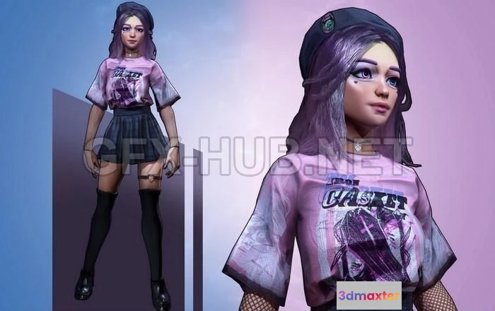 1184792 - PBR Game 3D Model - French Girl Character PBR