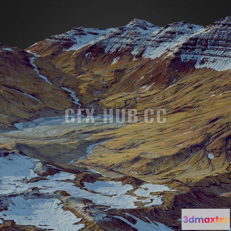 1184806 - PBR Game 3D Model - Frozen Mountains (World Machine)