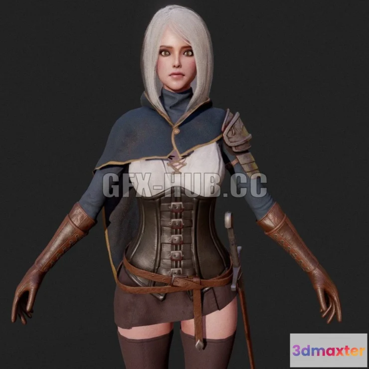1184902 - PBR Game 3D Model - GAME-READY Swordsman Girl