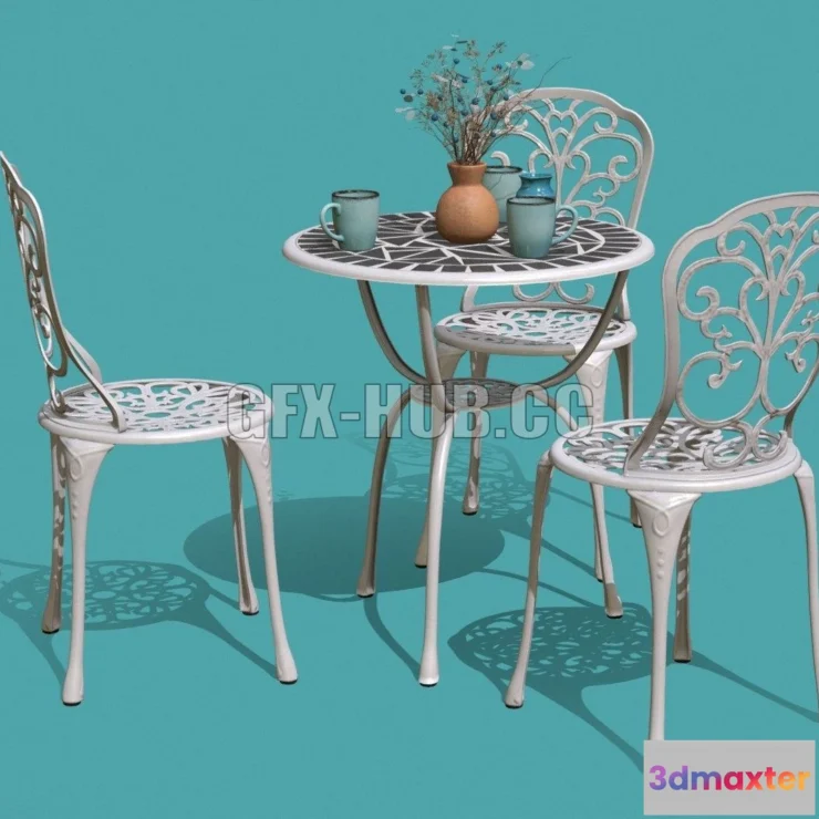 1184924 - PBR Game 3D Model - Garden Table Chairs