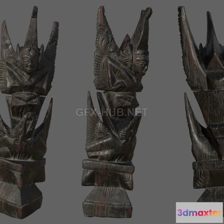 1184928 - PBR Game 3D Model - Garuda Wooden Sculpture