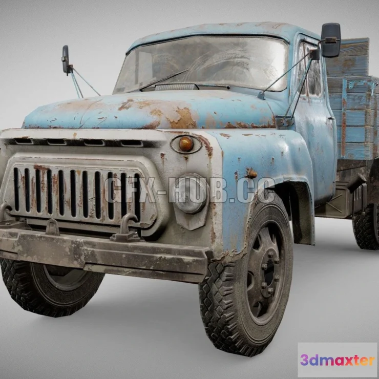 1184956 - PBR Game 3D Model - GAZ 52 rusty damaged truck