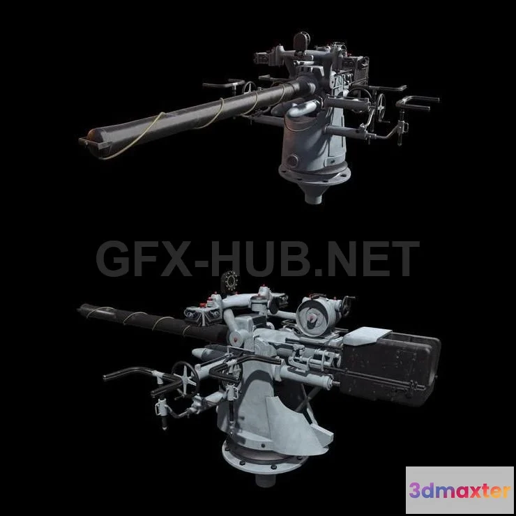 1185008 - PBR Game 3D Model - German U-Boat Deck Gun
