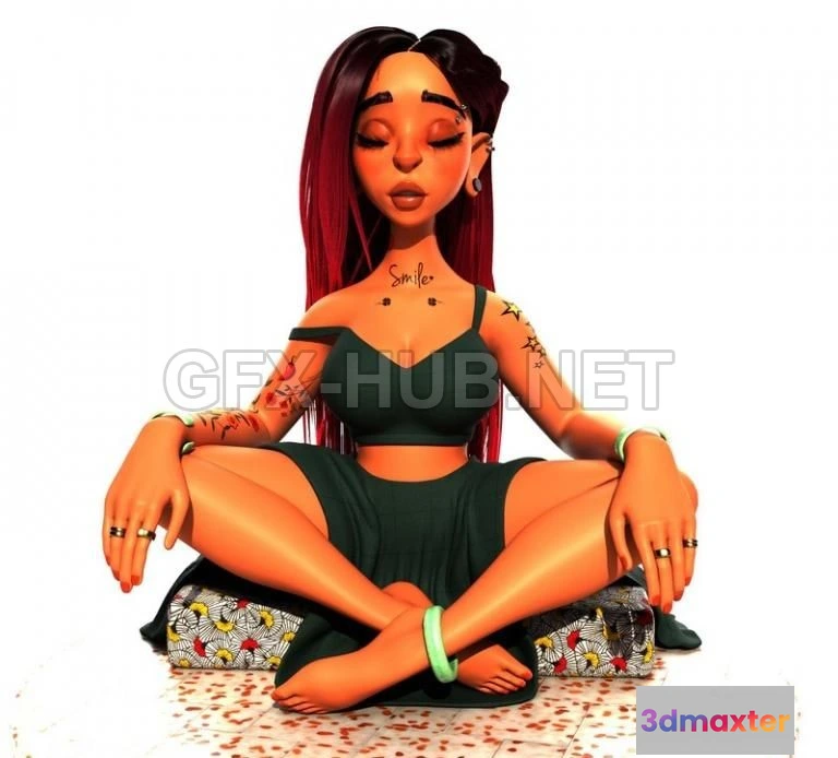 1185064 - PBR Game 3D Model - Girl meditates PBR