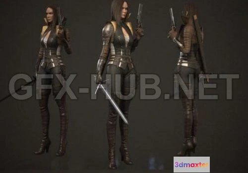 1185074 - PBR Game 3D Model - Girl Warrior