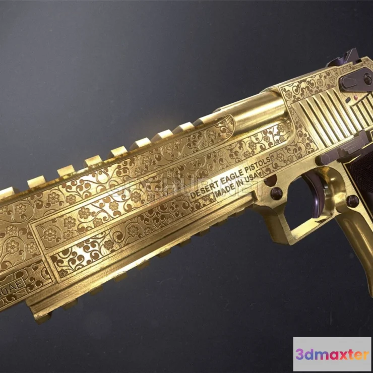 1185126 - PBR Game 3D Model - Golden Engraved Desert Eagle