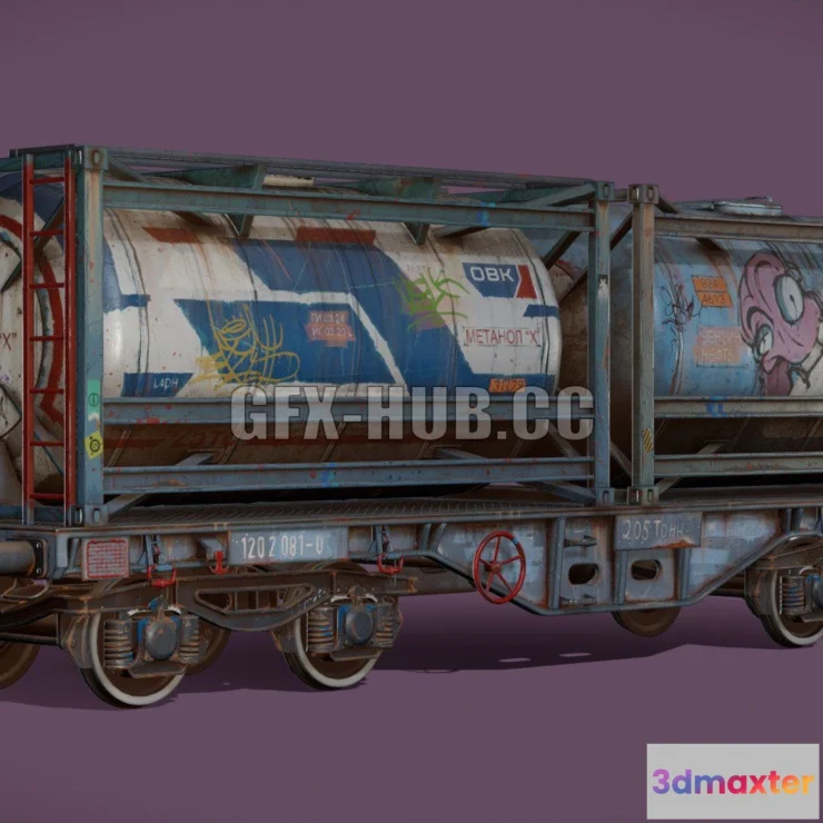 1185158 - PBR Game 3D Model - Graffiti Railway Tank