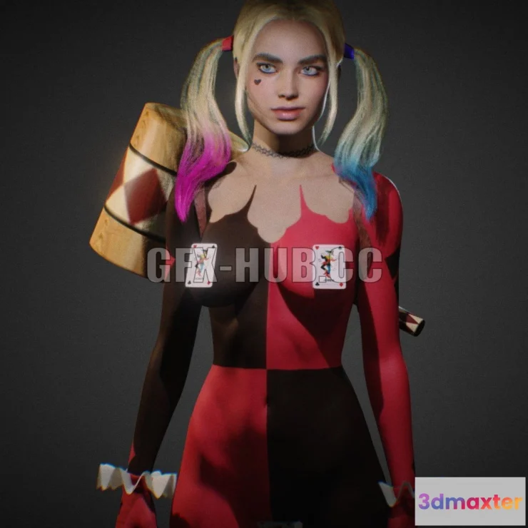 1185340 - PBR Game 3D Model - Harley Quinn Cosplay