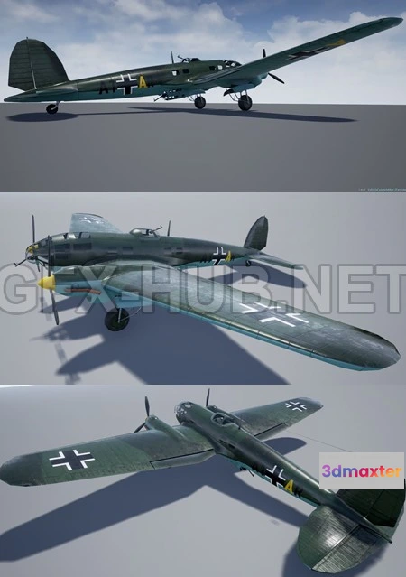 1185396 - PBR Game 3D Model - Heinkel 111 VR AR low-poly