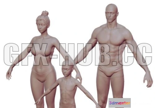 1185464 - PBR Game 3D Model - High-poly 3 characters