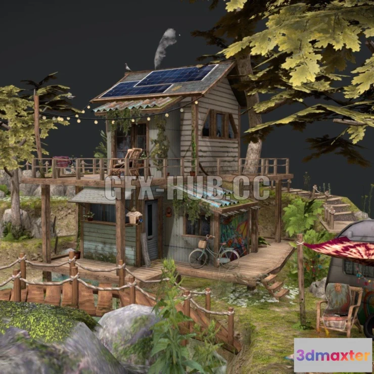 1185472 - PBR Game 3D Model - Hippies Eco paradise