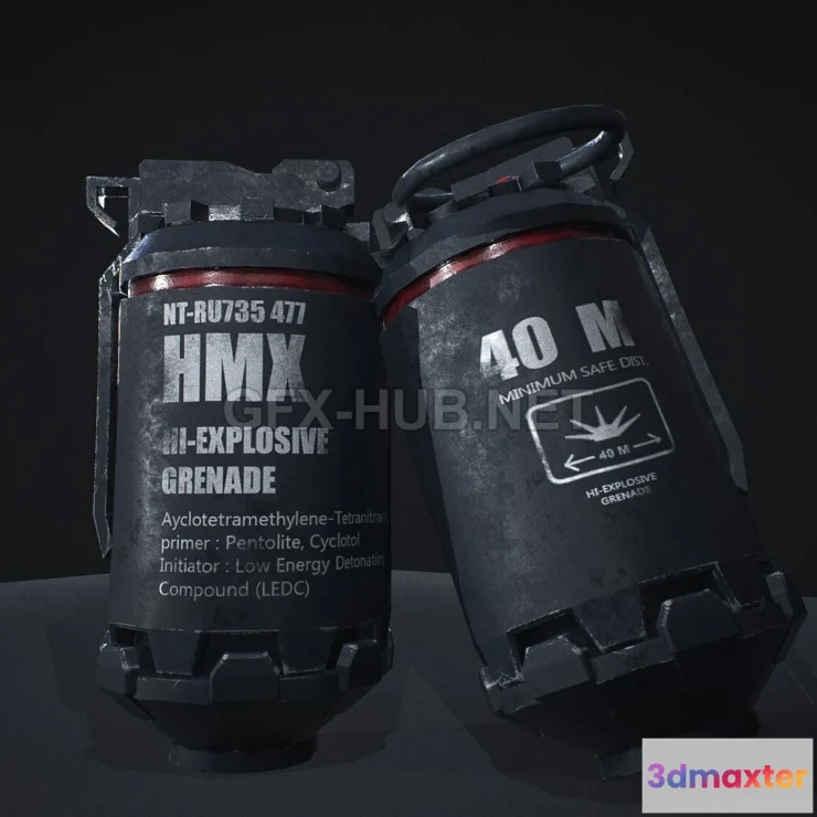 1185498 - PBR Game 3D Model - Hmx explosive grenade