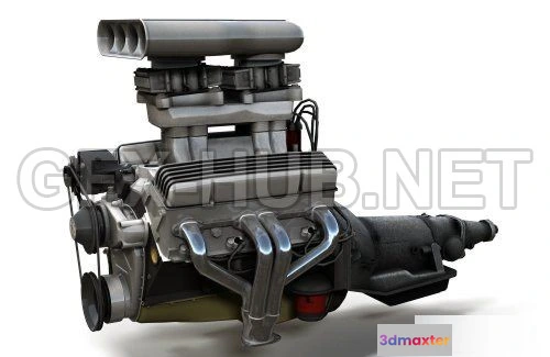 1185540 - PBR Game 3D Model - Hot Rod V8 engine VR AR low-poly