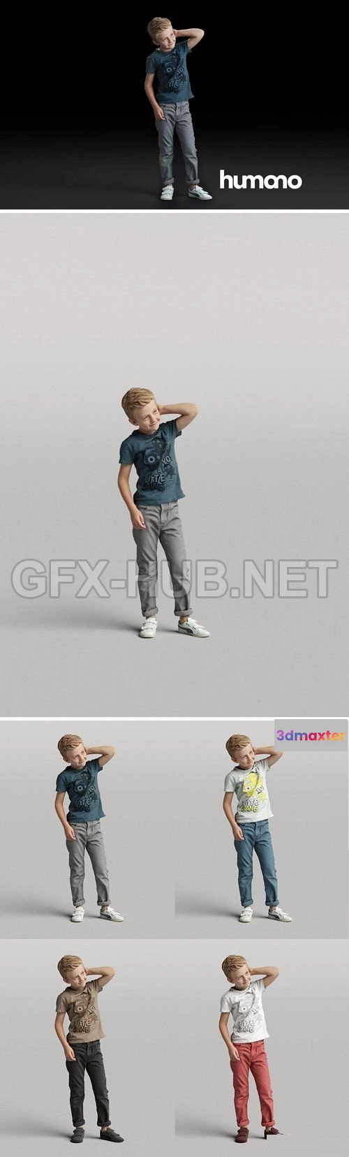 1185602 - PBR Game 3D Model - Humano Standing boy with hand behind his head 0505