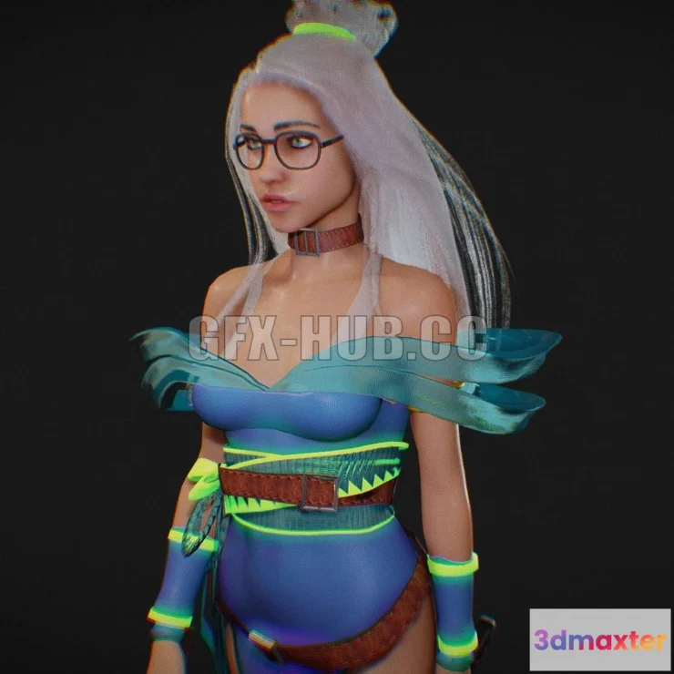 1185638 - PBR Game 3D Model - Ice Ninja Girl Walking