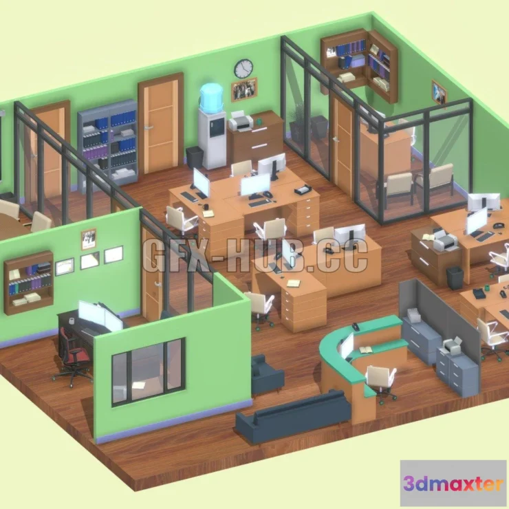 1185774 - PBR Game 3D Model - Isometric office