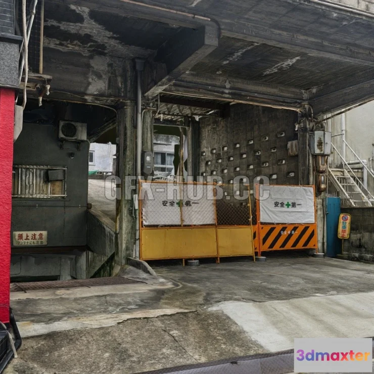 1185802 - PBR Game 3D Model - Japanese abandoned garage scan