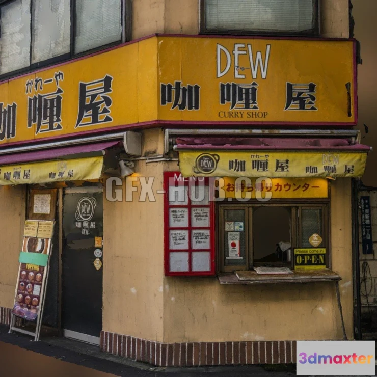1185808 - PBR Game 3D Model - Japanese curry shop scan